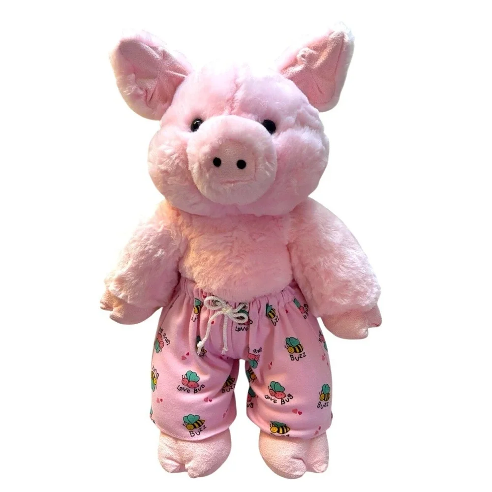 Build a Bear Floppy Pig Plush Retired 1997 With Pajama Love Bug pajama bottoms.